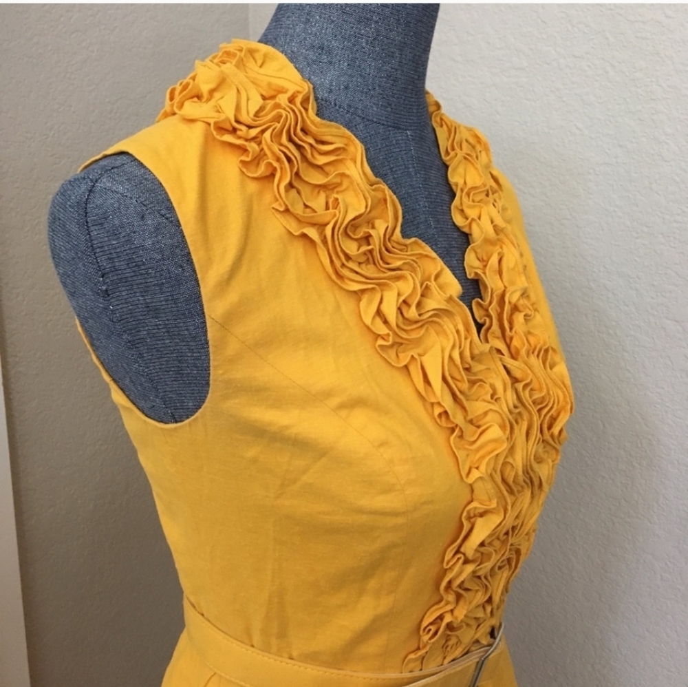 Cache Golden Yellow Ruffle Midi Dress Size 12 • Romantic Vintage-Inspired Style - Picture 8 of 13